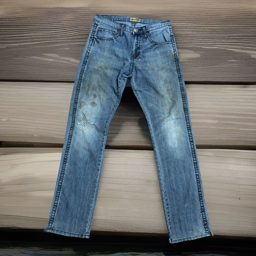 Wrangler 20X Jeans Men 33x35 Slim Straight Cowboy Cut Stained Distressed Trashed